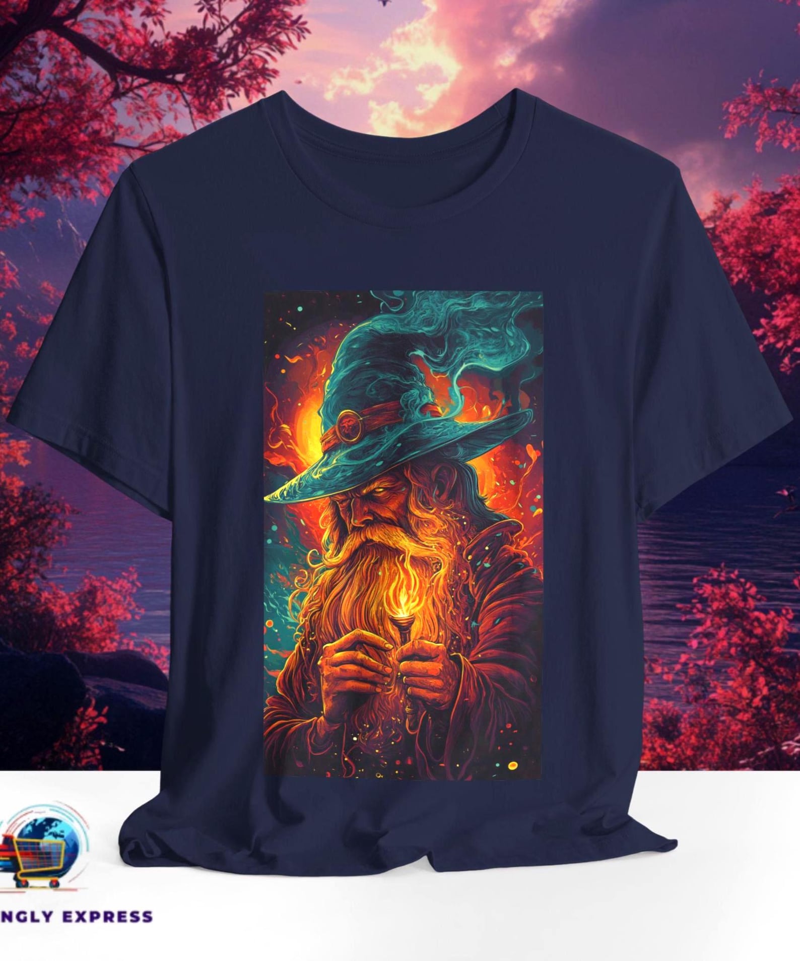 Mystical Fire Mage T-Shirt | Fantasy Wizard Graphic, Bella Canvas XL