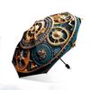 Steampunk Automatic Folding Umbrella with Gears & Clockwork Mechanism - 8-Rib Durable Iron Frame, Portable Collapsible Design,