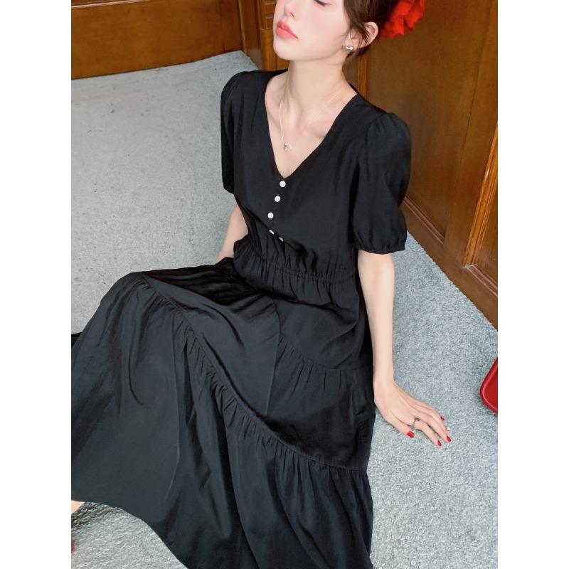 DIMANAF 2025 Summer Plus Size Dress Women Casual Vintage Dress Basic Loose V-Neck Long Elegant Dress Cotton