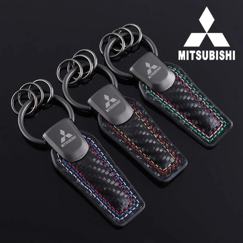 Carbon Fiber Car Keychain Pendant for Mitsubishi ASX EVO Lancer Montero Mirage L300 Outlander L200 Auto Key Rings Chain Holder
