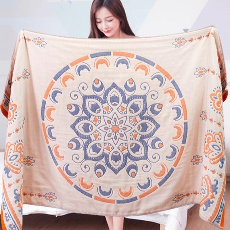70 X 140cm Pure Cotton Gauze Bath Towel Printing Four Layer Cotton Breathable Towel Soft Absorbent Large Bath Towel, 1pc