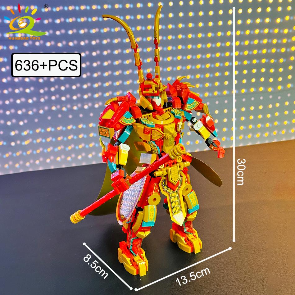 HUIQIBAO Moc Monkey King Series Wukong Mecha Building Blocks Bricks Assembling Construction Toys for Children and Boys Gifts
