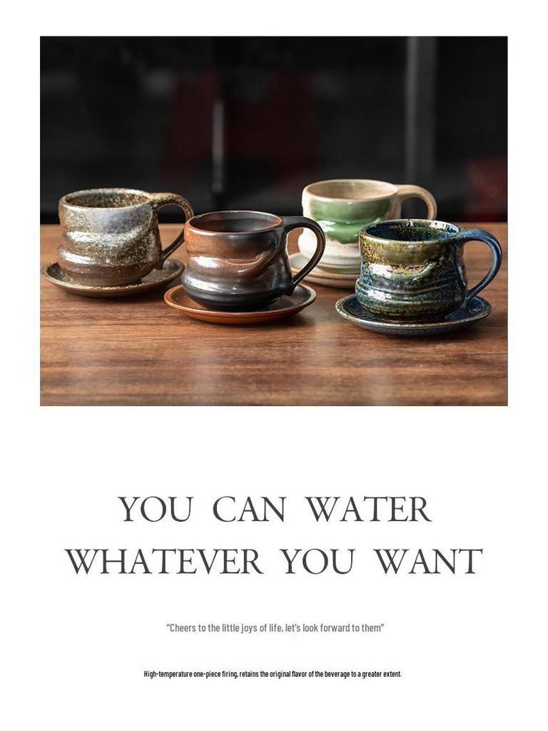 Handmade Retro Ceramic Coffee Cup and Saucer Set - Creative, Simple Design