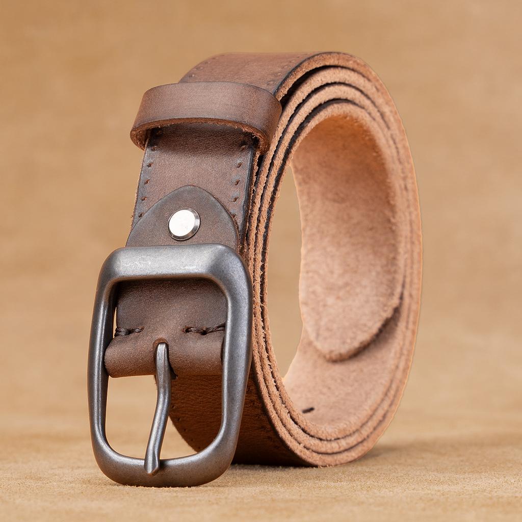 Retro Belt Men'S First Layer Cowhide Genuine Leather Versatile Tree Paste Leather Pin Buckle Belt Young And Middle-Aged Belt
