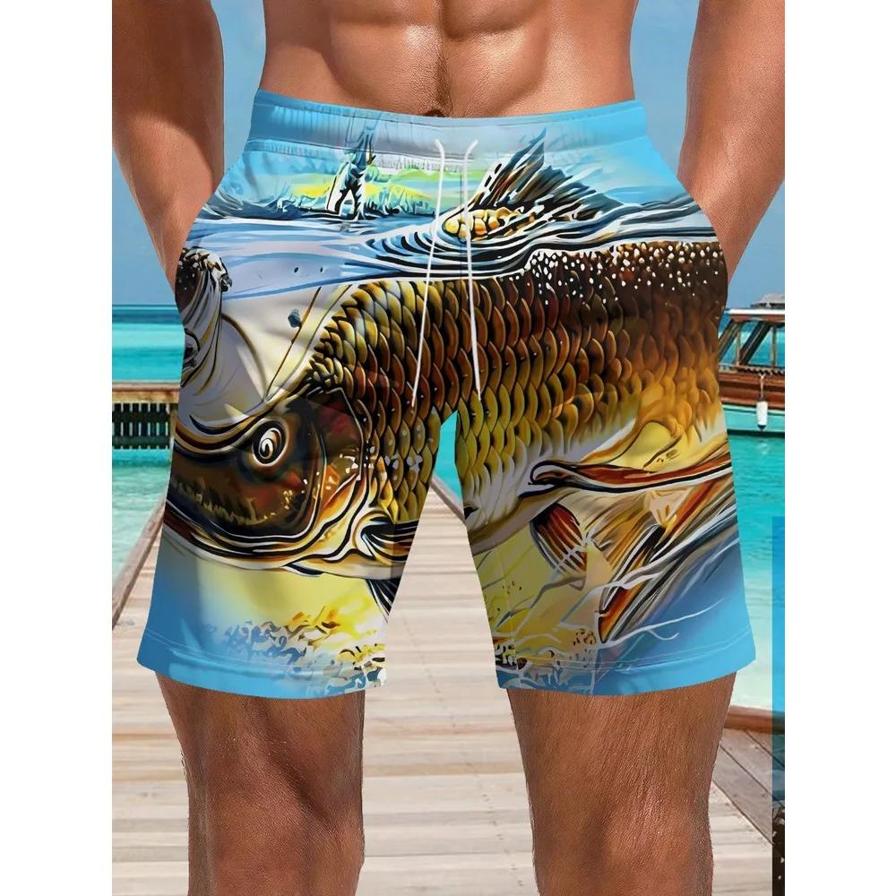 Men's Casual Shorts Outdoor Wear Fish Colorful 3D Printed Shorts Loose Casual Plus Breathable Cool Summer Versatile Shorts