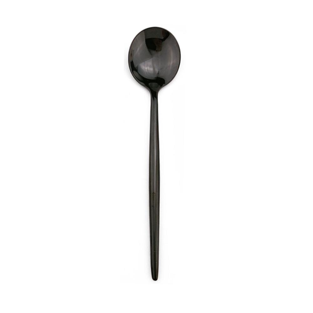 Langt skaft iskrem teskje 1 stk 18/10 rustfritt stål svart middagsdessertskje Bestikksett Bestikksett Sølvtøysett