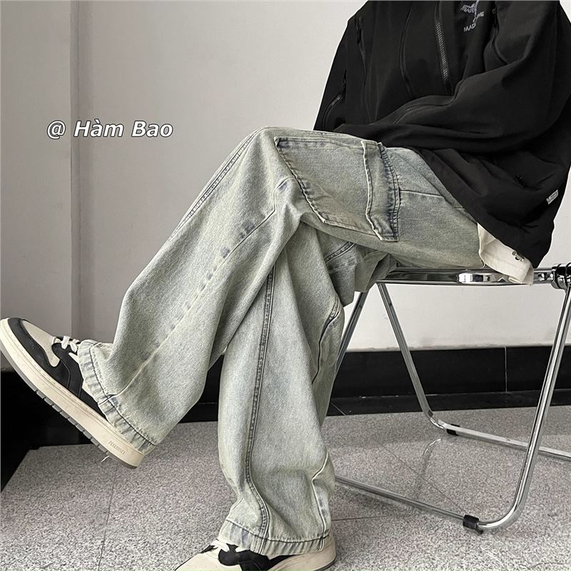 Tooling Jeans Men's Autumn and Winter Oversize Guochao Wide-leg Pants Tide Brand American High Street Loose Straight Pants