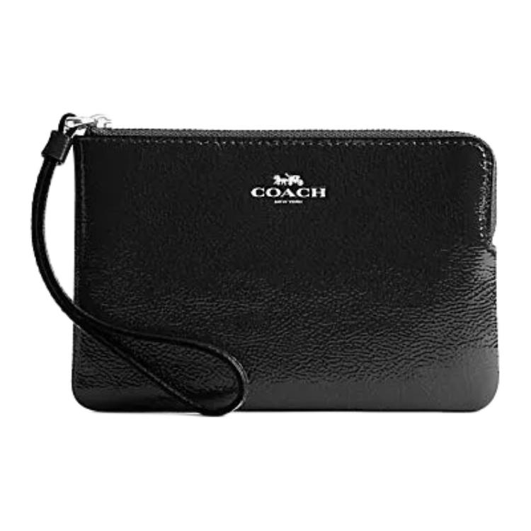Coach Corner Zip 16 Logo Zip Closure Leather Wristlet Clutch Small Women clutch Black CW855-SVBK Basic Set (Bag+Dust Bag)