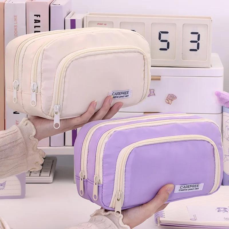 Japanese Minimalist Pencil Case Large Capacity Oxford Fabric Student Pouch for School Girl Teens Middle High School Supplies