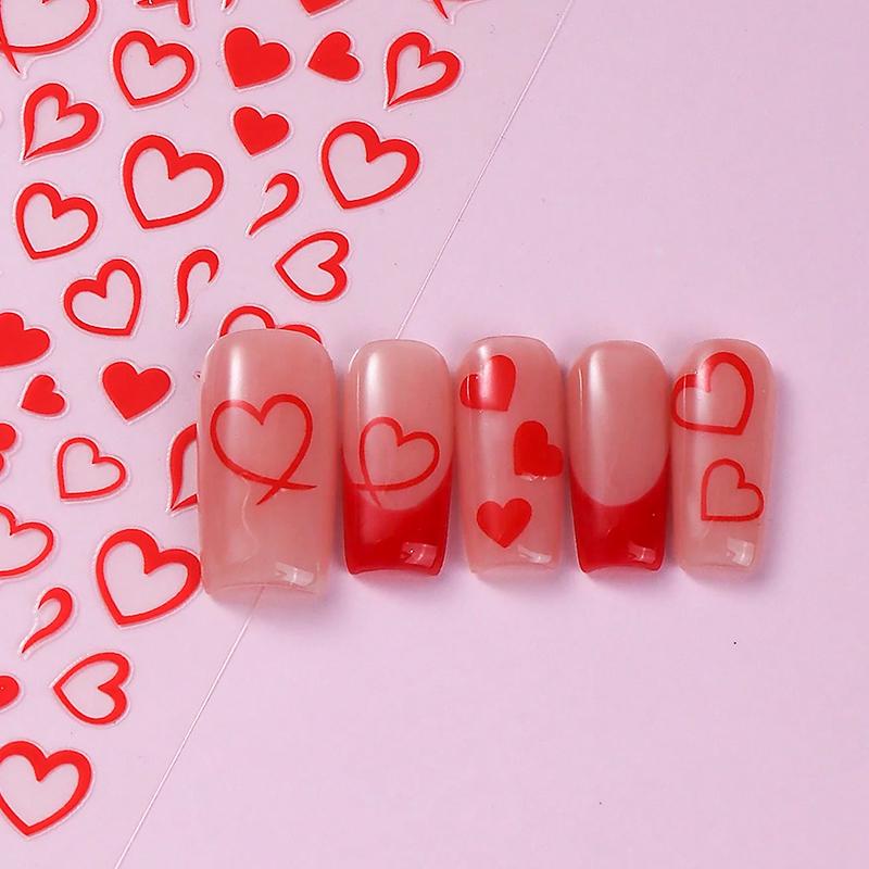 3Pcs Bronzing Love Heart Nail Stickers Red Gold Silver Line Love Nail Decals Diy Adhesive Slider Valentine'S Manicure Decoration