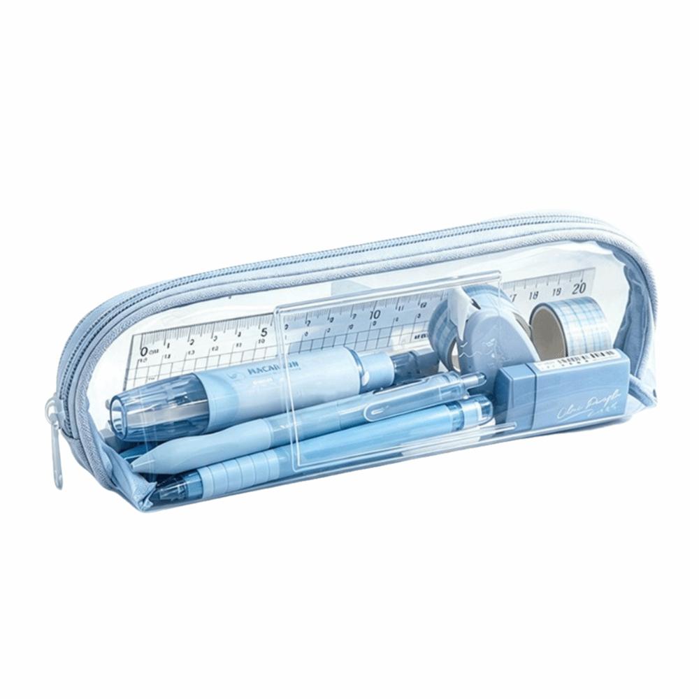 Waterproof Exam Stationery Bag TPU Clear Pen Pouch Portable Pencil Case Stationery Storage синий