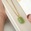 Women's Simple Jade Square Pendant Necklace - Imitation Hetian Jade, Fashionable Clavicle Chain
