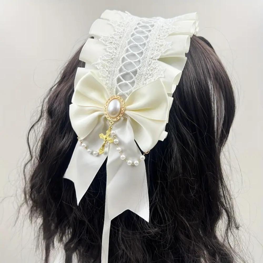 Ribbon Bow Lolita Lace Headband Sweet Maid Cosplay Headdress Cute Ruffled Hairband  Girls