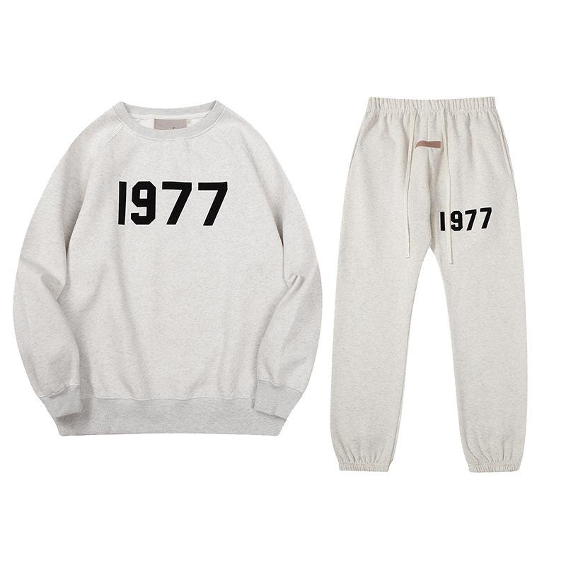 Three-dimensional flocking 1977 men's and women's American high street hoodie sweater trousers casual suit