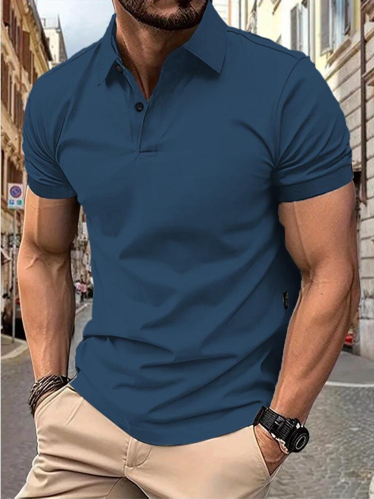 Men's Slim Fit Solid Color Summer Short Sleeve Tops - European & American Fashion