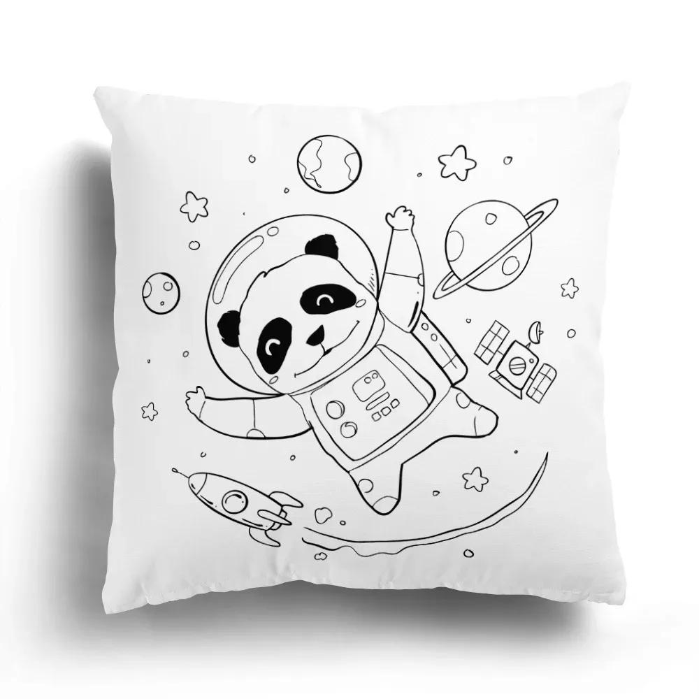Fashion Black and White Sky Cartoon Astronaut Home Sofa Cushion Cover Cartoon Pattern Room Bedroom Pillowcase Decoration