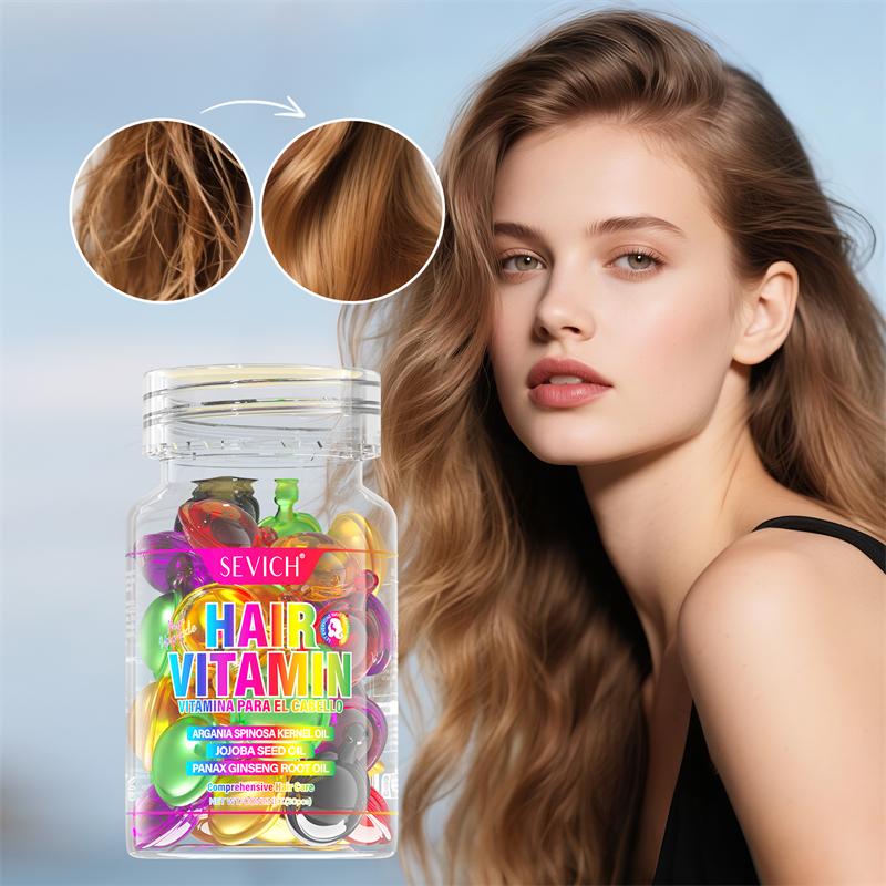 SEVICH 30pcs Hair Vitamin Serum Capsules, Mixed Color Leave-In Hair Oil with Argan & Jojoba Oil, Repair Treatment for Dry Damaged Frizzy Hair Care