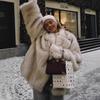 Cappotto da donna in finta pelliccia con colletto rovesciato e maniche lunghe, vestibilità larga, giacca in pelliccia streetwear