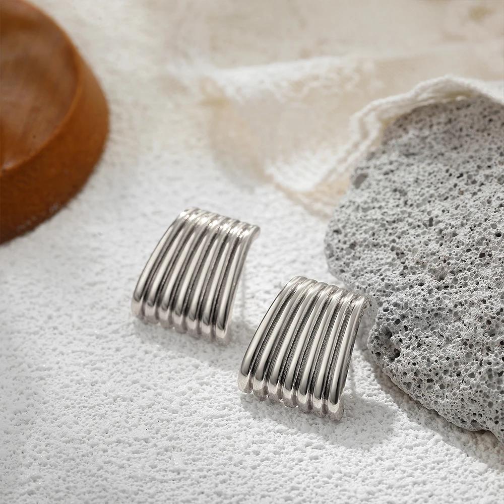 Fashion Glossy Three-Layer Textured Intersecting Knot Earrings for Women Gold Color Stainless Steel Earring Vintage Jewelry Gift