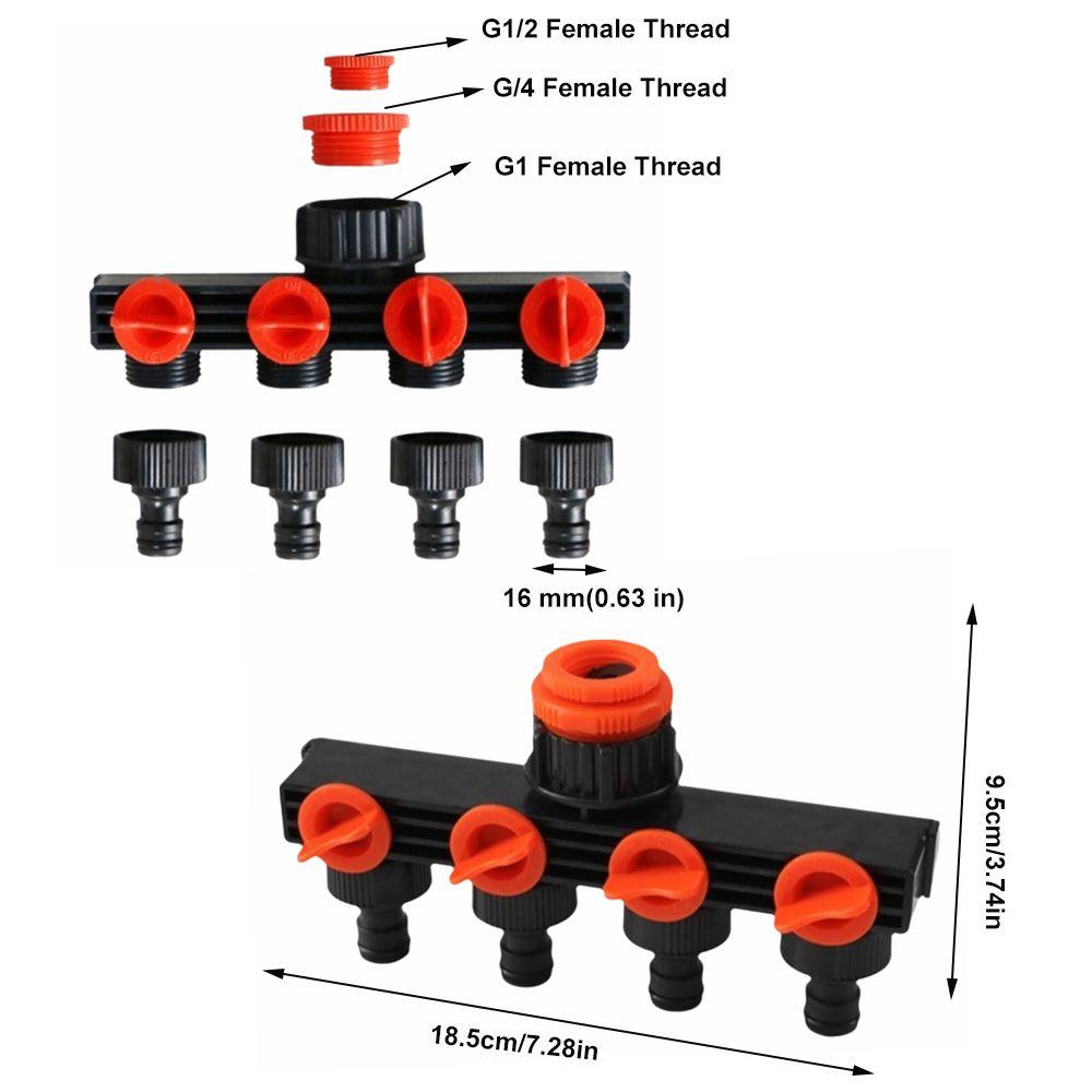 ABS Pipe Splitter,garden Hose Splitter Black and Red 4 Way Water Connector  Outdoor Patio Use