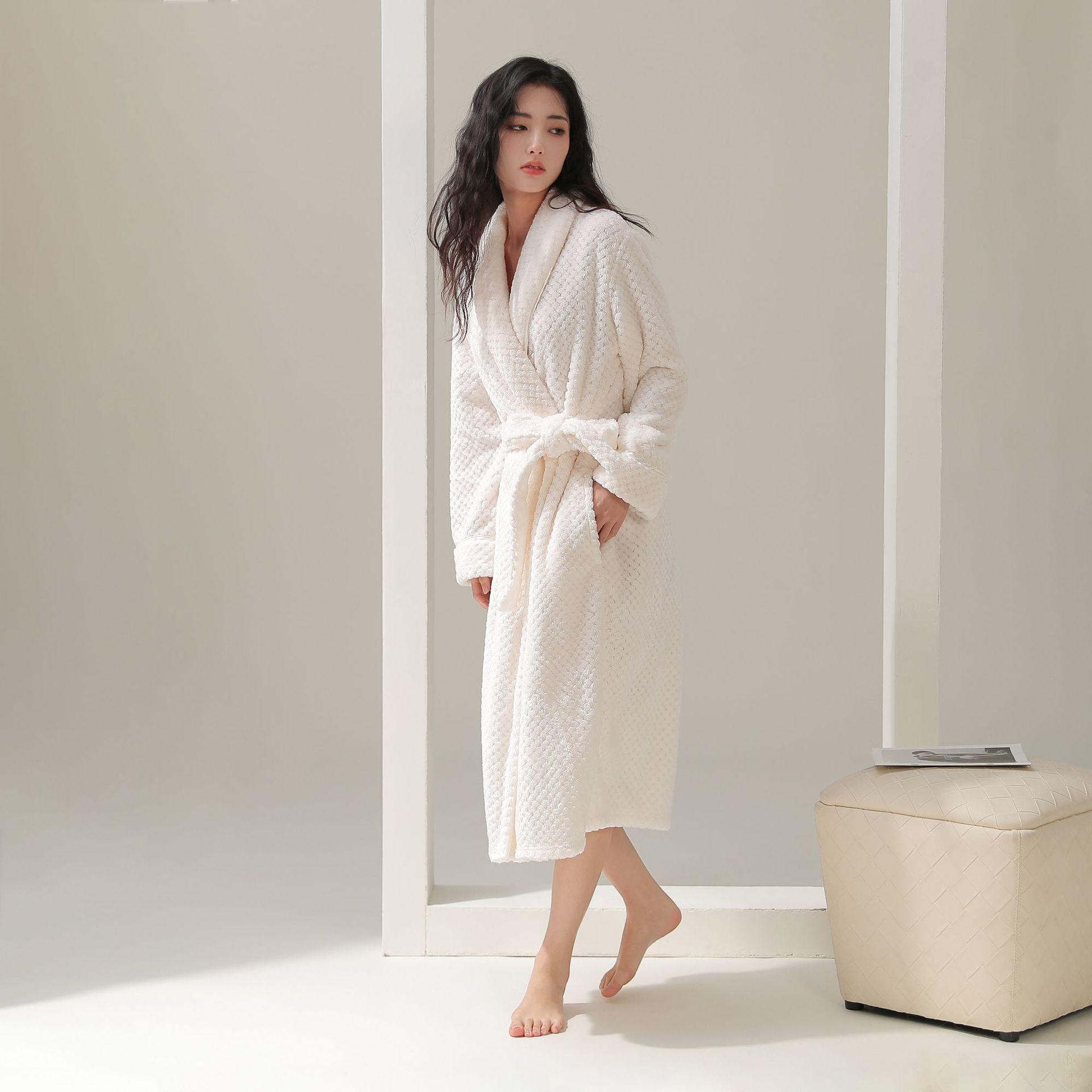 

GMXIA Пара халатов из кораллового флиса для женщин на осень и зиму, длинная утолщенная флисовая пижама, фланелевые теплые халаты для зимы M