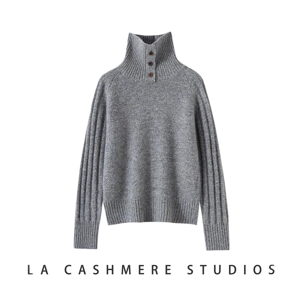 Women's Thickened Double-Strand Pure Wool High-Neck Sweater: Heathered Knit, Long-Sleeve Autumn/Winter Pullover.