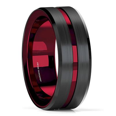 Anello da matrimonio con linea rossa sottile in acciaio inossidabile al carburo nero da 8 mm, gioielli da uomo