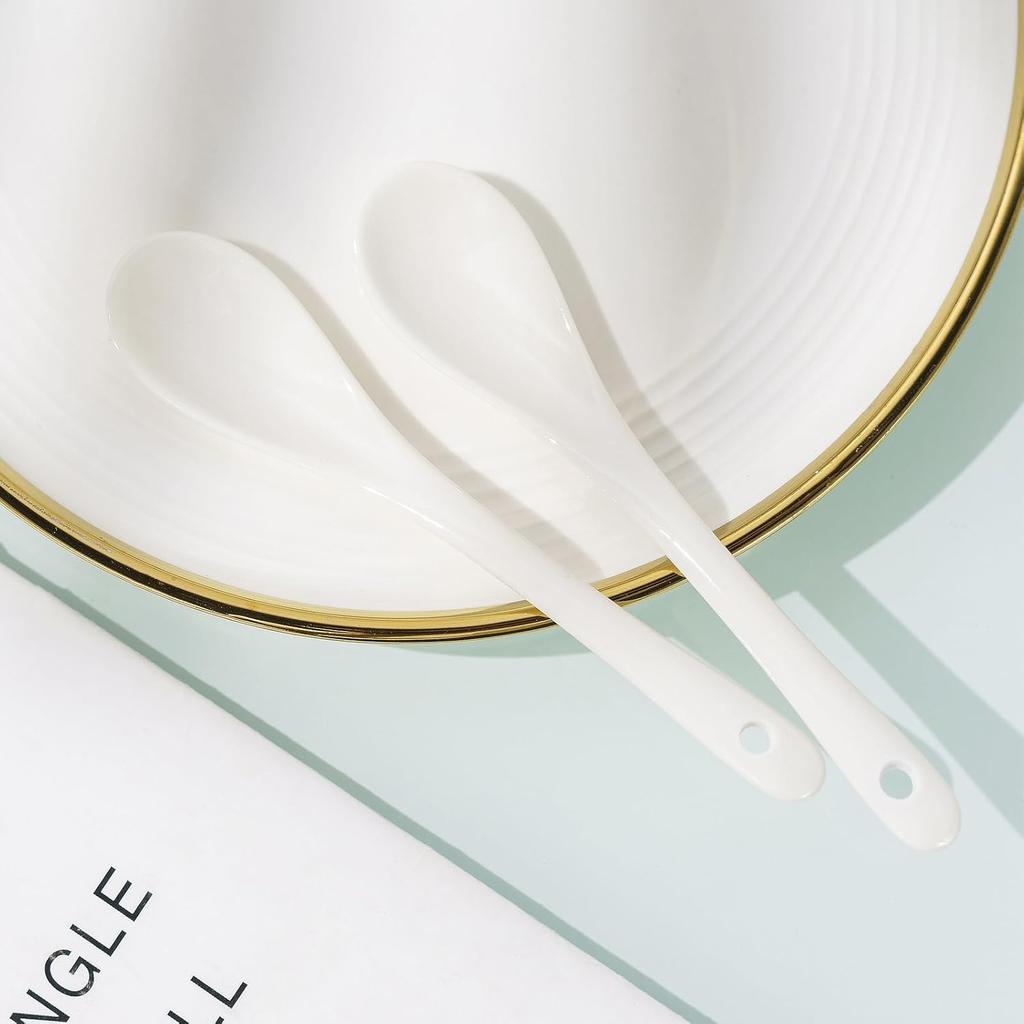 Set of 6 Premium White Porcelain Coffee Spoons for Espresso, Tea, Sauces, and Desserts