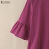 ZANZEA Women Casual Round Neck Solid Color Loose 3/4 Sleeve Blouse