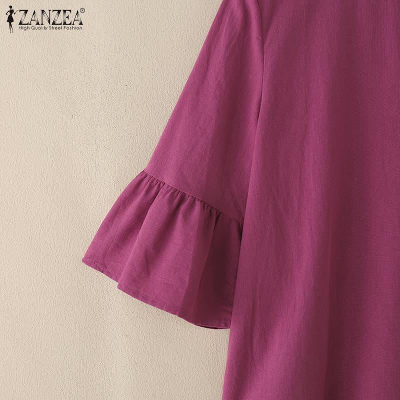 ZANZEA Women Casual Round Neck Solid Color Loose 3/4 Sleeve Blouse