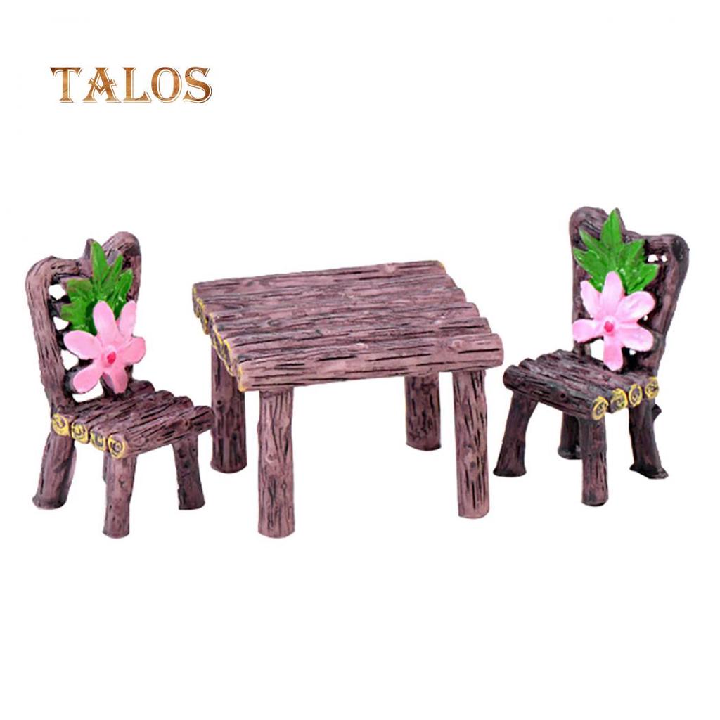 3Pcs/Set Cute Table Chair Micro Landscape Ornament Fairy Garden Miniature Decor Gardening Supplies