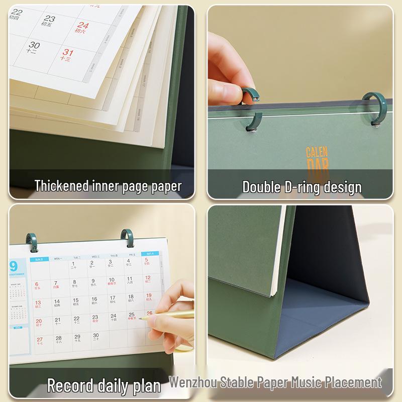 2026 Morandi Leather Desk Calendar: Simple Double Ring Design, Lunar Year Theme, Customizable with Logo.