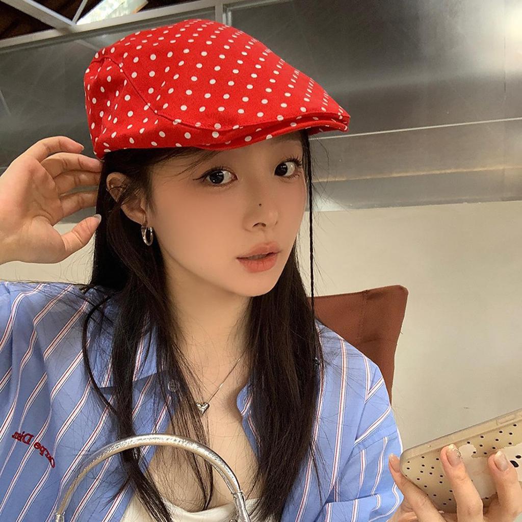 Fashion Polka Dot Beret Hat for Women Soft Cotton Spring Summer Sunshade Forward Cap JK Girls Newsboy Painter Artist Caps