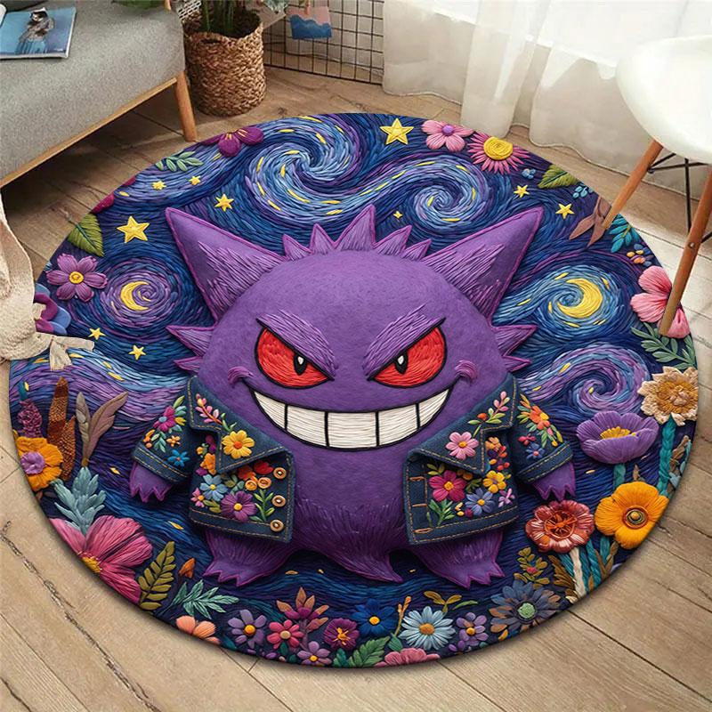 Felt Battle Pokemon Round Area Rug,Carpet Rug for Living Room Bedroom Sofa Playroom Decor,Non slip Floor Mat