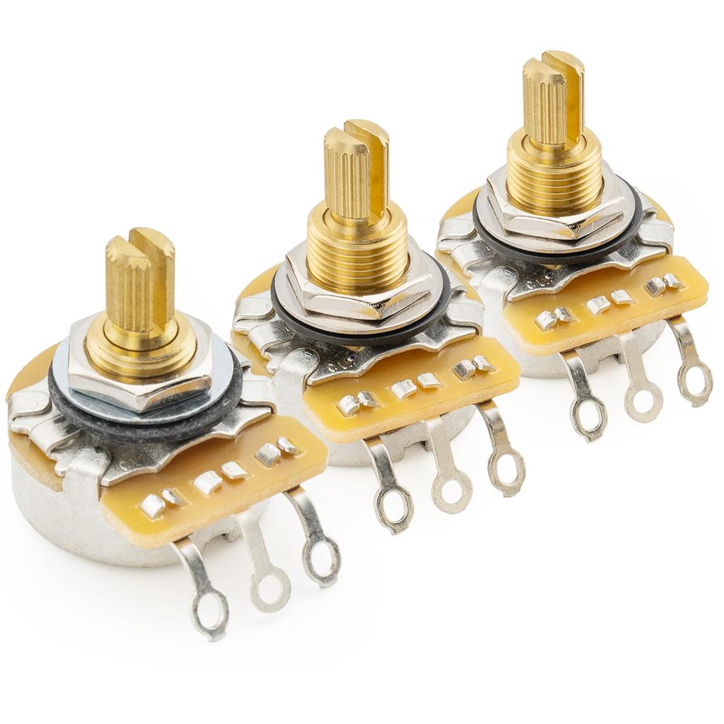 CTS 450G Potentiometers for ST HSS Electric Short and Standard Split A250K+A500Kx2 Guitars, Brass, 1/4" 3/8" Shaft, 10% A-Curve