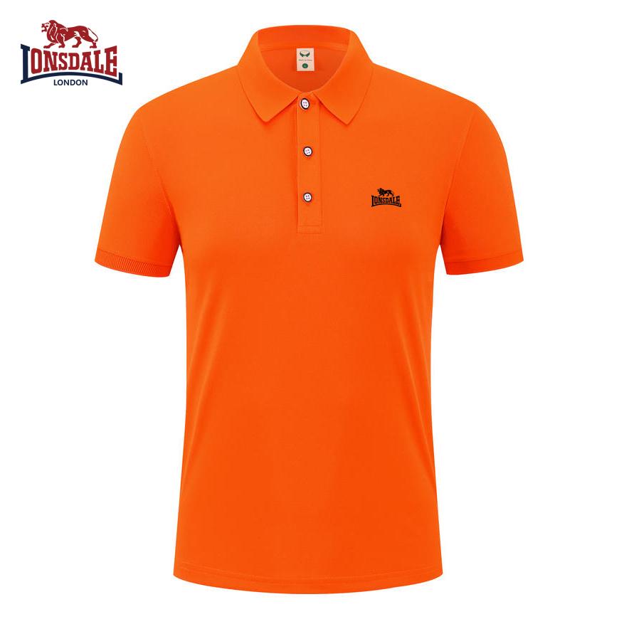 Lonsdale 2026 Zomer Nieuw Geborduurd Casual Sportkraag Poloshirt, Zweetafvoerend en Vocht absorberend Puur L oranje