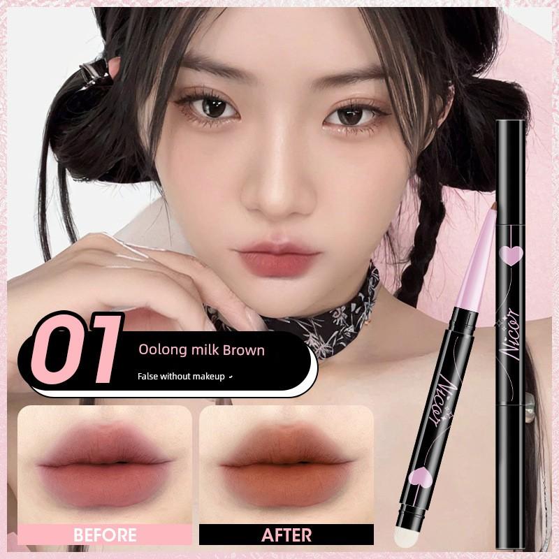 Double-Headed Lip Brush Lip Liner Lipstick Female Blooming Lips Toot Lip Brush Waterproof and Durable Lip Pencil Nature Outline Lip Shape