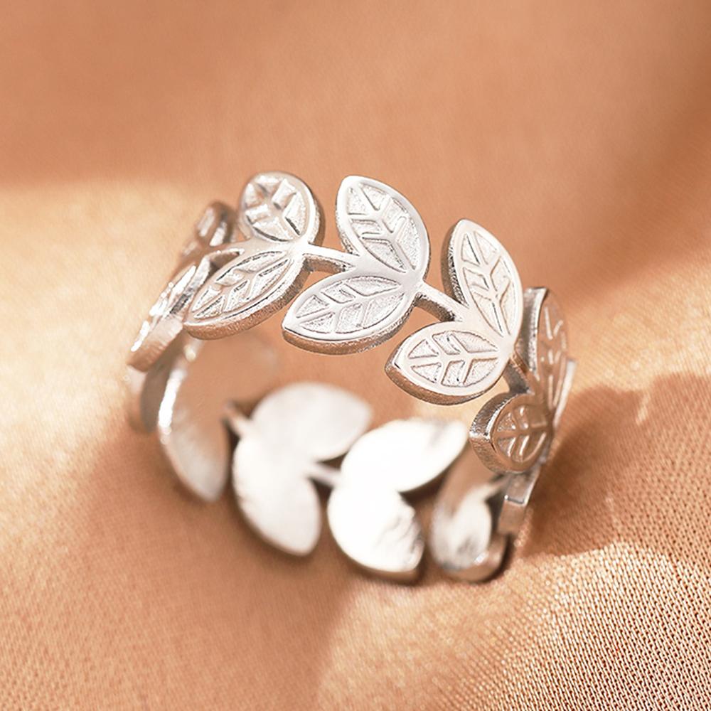 Stainless Steel Rings Vintage Plants Leaves Snake Exquisite Star Moon Adjustable Open Sweethearts Rings For Women Zircon Gifts
