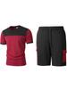 Men Color Block Casual Round Neck Short Sleeve T Shirt Cargo Shorts Two Piece Set