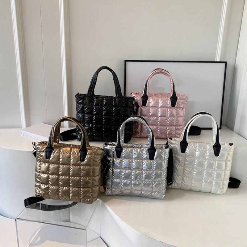 Ny Dame Puffy Tote Bag PU Lakklær Vattert Stor Størrelse Student Laptop Crossbody Bag