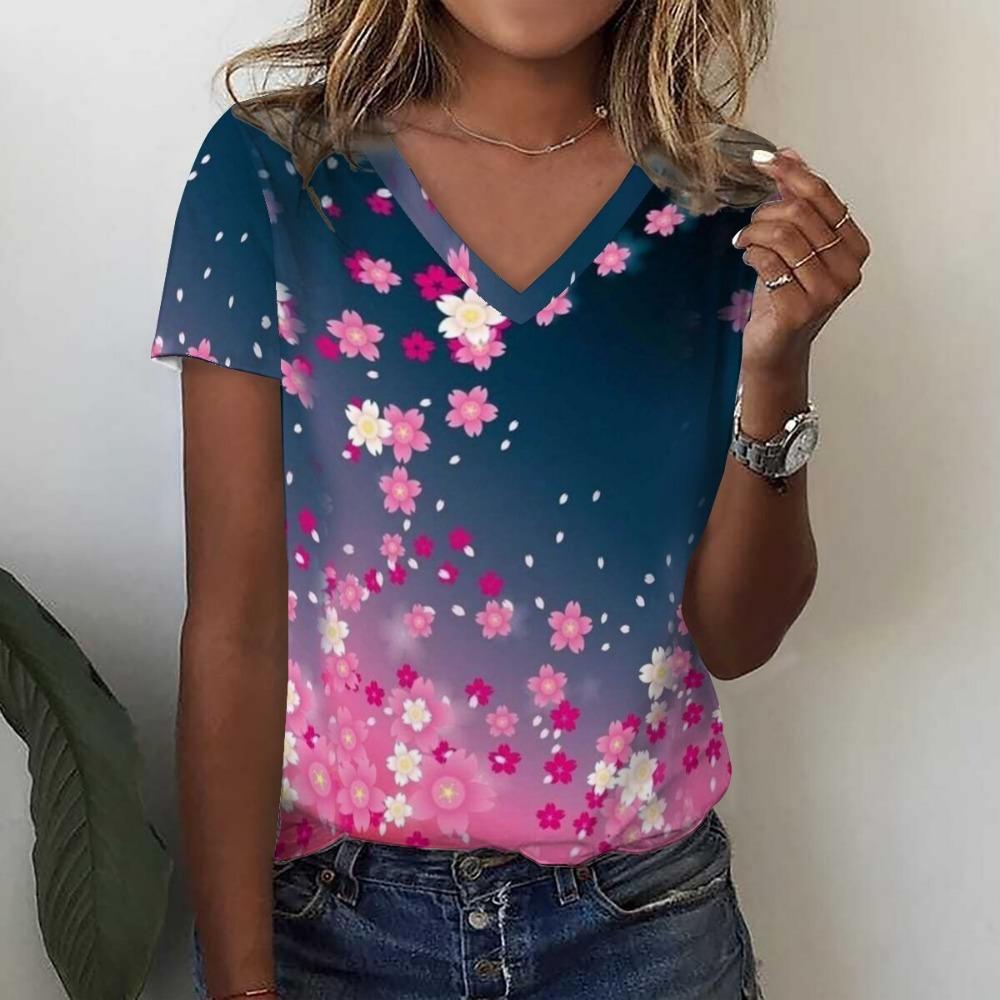 Fashion Sunflower Floral 3D Print Summer Women V-Neck  Harajuku Oversized Streetwear Y2k