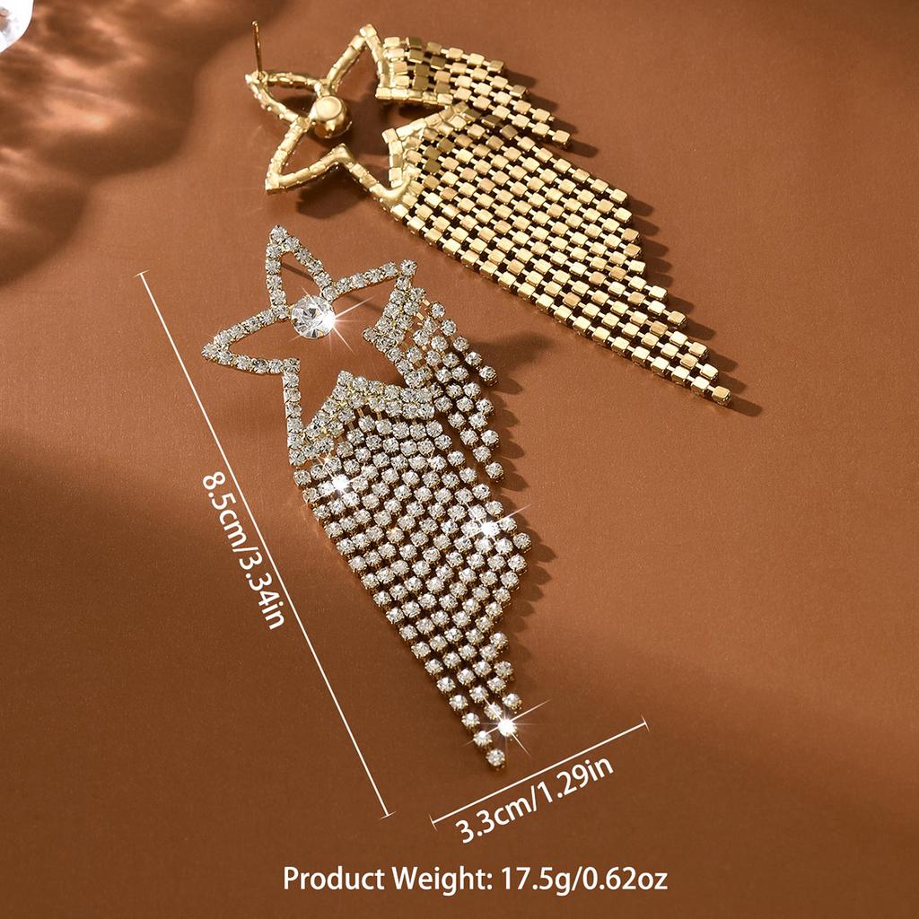 New trendy full diamond irregular tassel hollow star earrings, sweet and romantic cute earrings with accessories