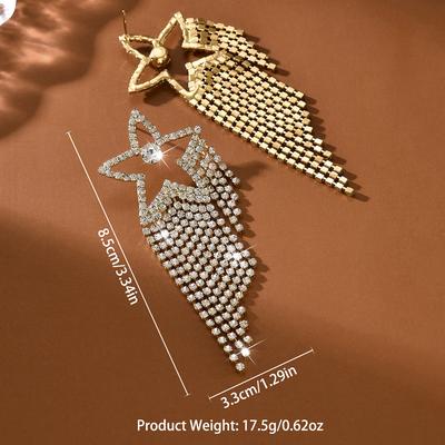 Neue trendige Voll-Diamant-Ohrringe mit unregelmäßigen Quasten und Hohlstern, süße und romantische Ohrringe mit Accessoires