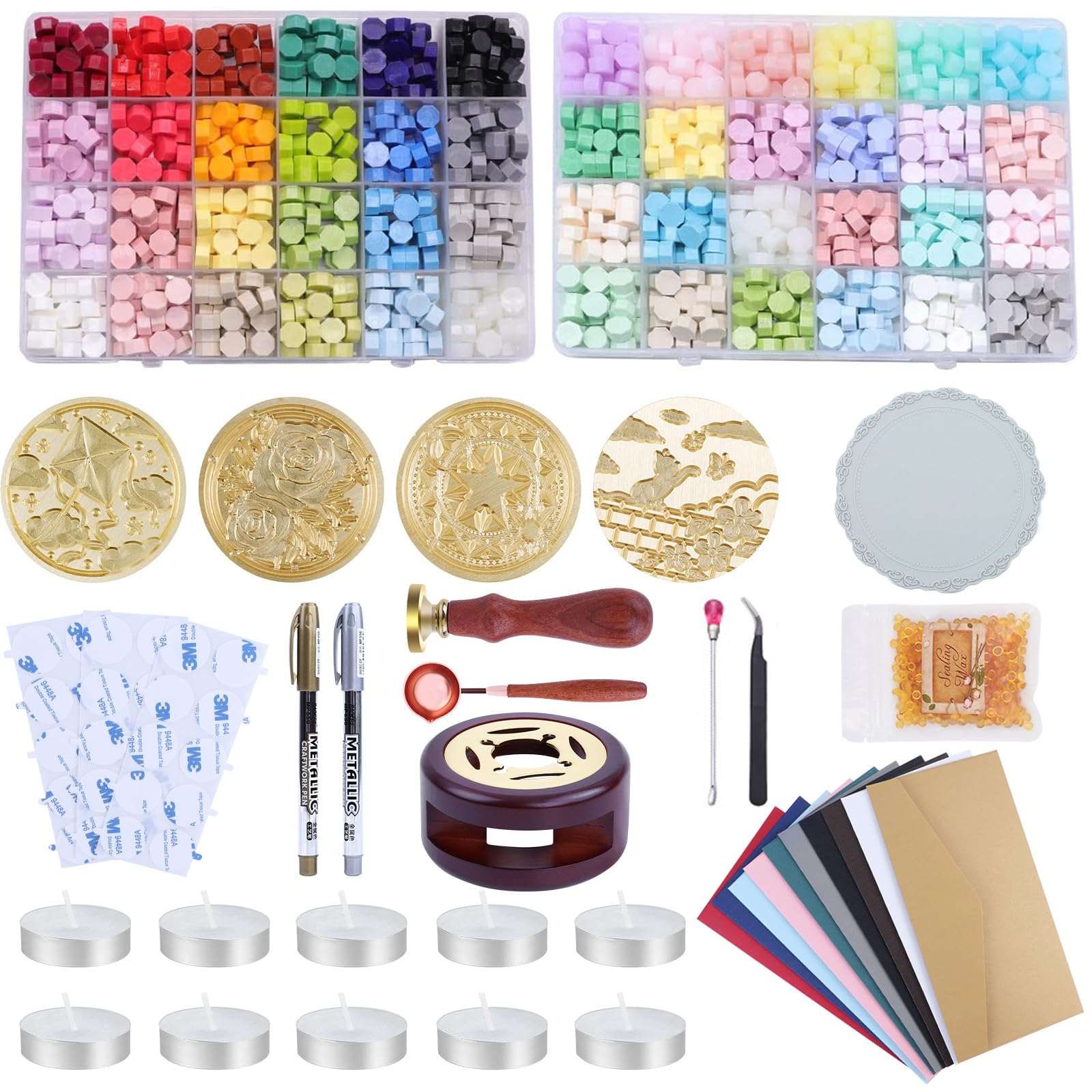 

OIENNI Sealing Wax Set 48 1200 Wax Includes Wax Stamp and Suitable for and DIY - Colors, Approx. Seals, Burner, Spoon, Candle, Stamps, Pad,