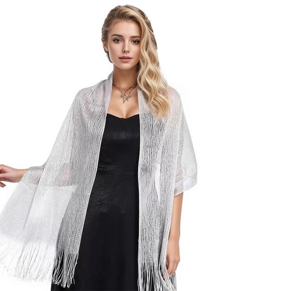 Shiny Metallic Scarf Long Bridal Wedding Wrap Elegant Party Evening Dress Scarf