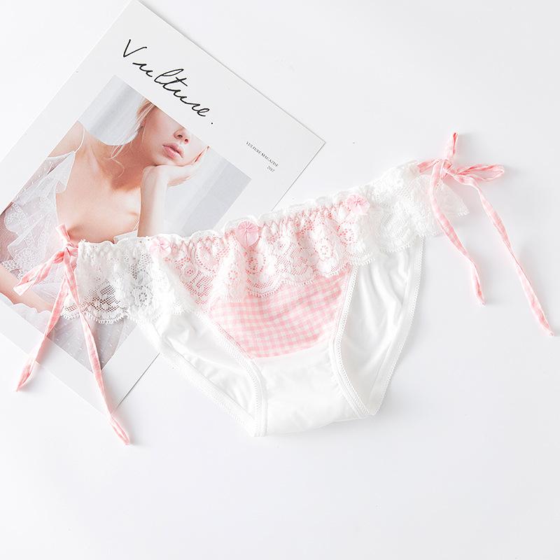 Checkered Lace Up Panties Lace Low Waist Triangle Women's Panties