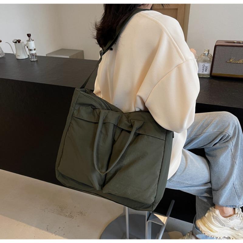 Tote Bag Women Large Capacity 2-Way Multi-Pocket Handheld Casual Minimalist Shoulder Crossbody Bag College Student Class Bag