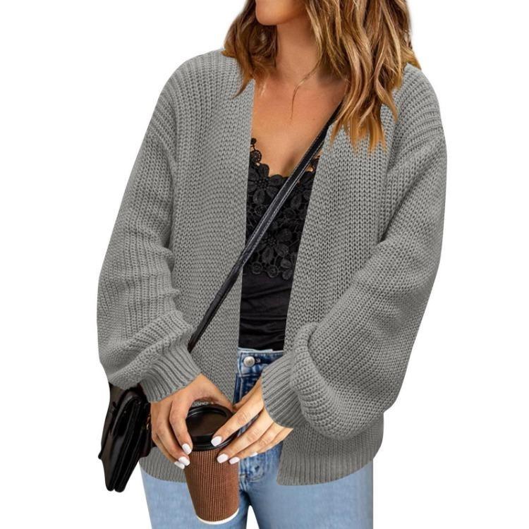 Casual Long Sleeved Knitted Cardigan Jacket Fashionable Loose Sweater for Women
