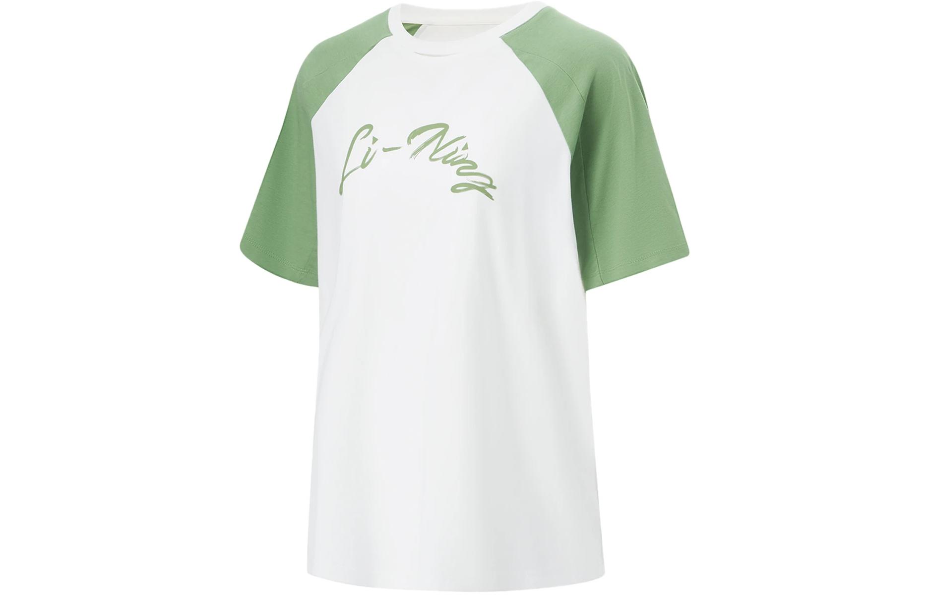 Li Ning Fitness Series Raglan Sleeve T Shirt Women s Standard White Moss Green ATSU462-1 S