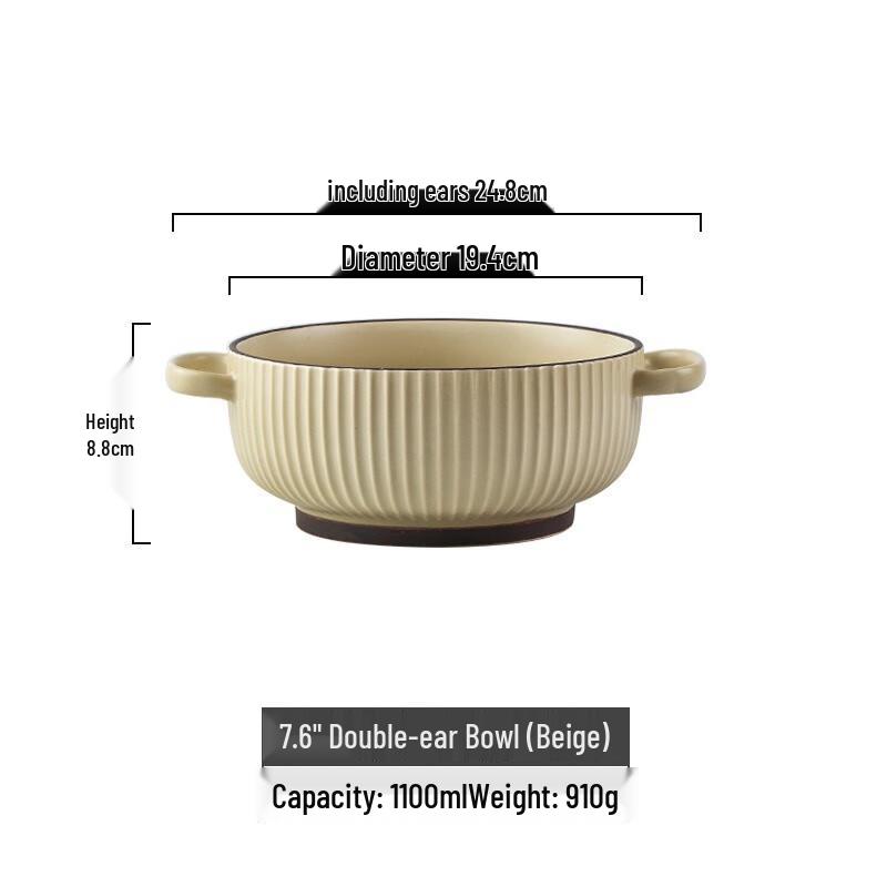 Nordic Style Ceramic 7.6-inch Double Handle Bowl